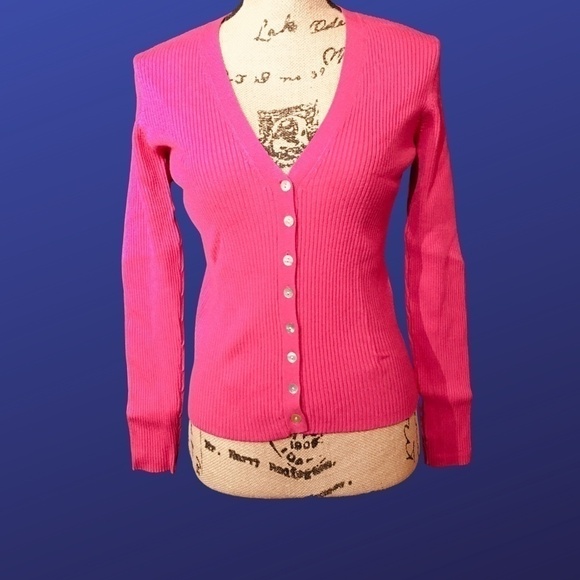 JOSEPH A Spring Summer RIBBED PINK/BERRY Cardigan, NWT, Size Large - Picture 1 of 7